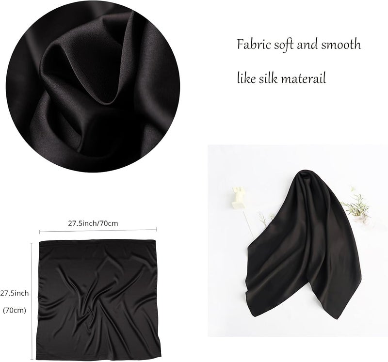Chung Women's Square Satin Scarf 27.5" Bandanas Solid 50s Retro Neck Scarves Emulation Silk Handbag Hair Ribbons Necktie - Image 4